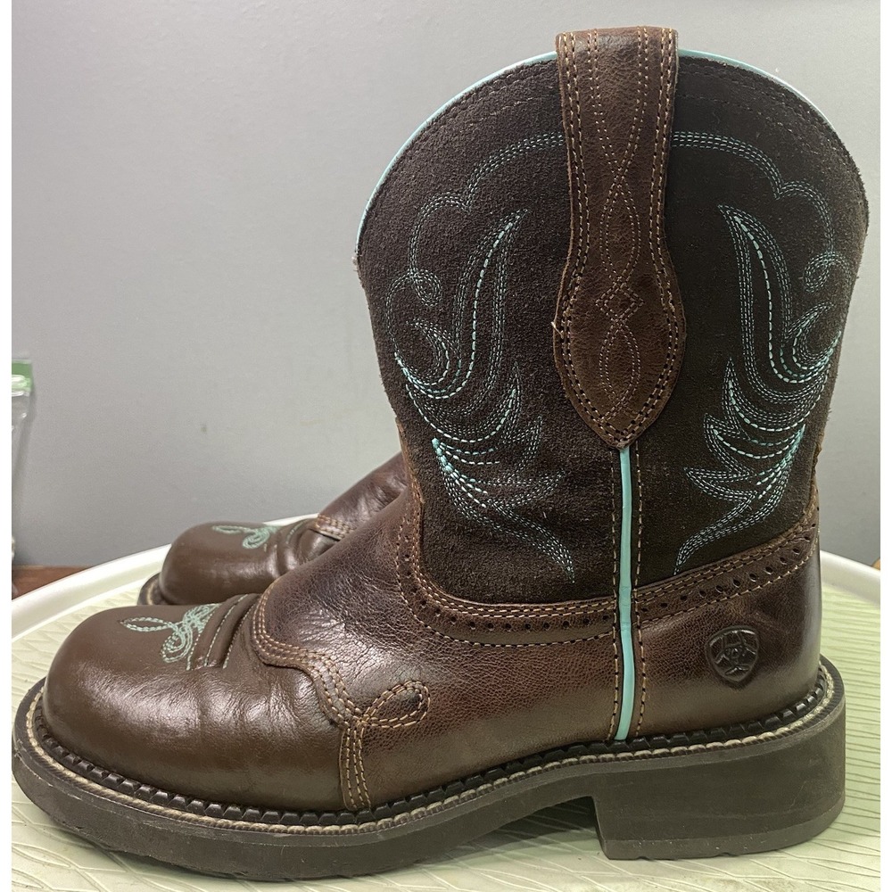 Ariat Women Leather Fatbaby Heritage Cowboy Boot Brown& Teal Cowgirl Westrn 7.5B - Picture 3 of 12